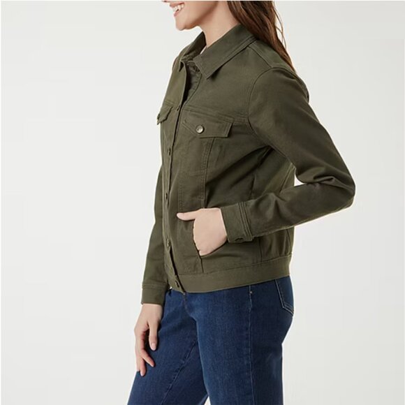 NWT Gloria Vanderbilt Women's Amanda Twill Trucker Jacket Green Size S $70 8C110 - Picture 2 of 3